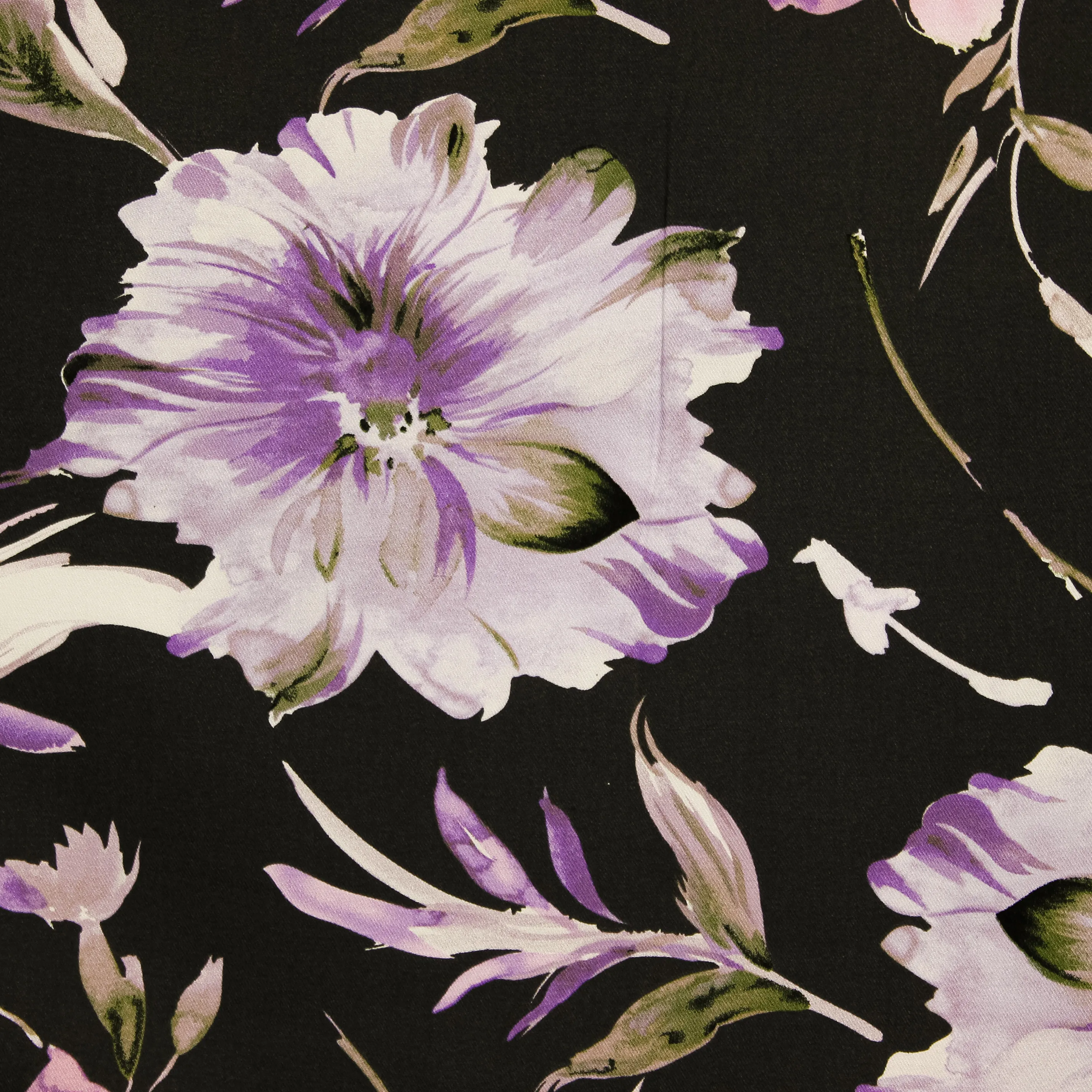 Viscose twill zwart met bloemen